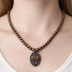 Copper Saddle Charm Necklace Western Navajo Pearl Style